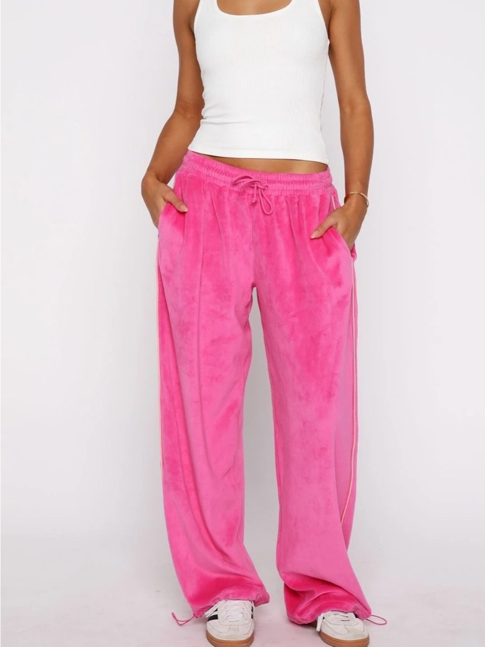 White Fox Boutique Pink Velour Wide-Leg Lounge Pants
